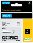 DYMO Rhino 12mm x 5,5m Zwart Wit Vinyl Labels Label