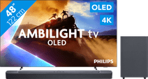 Philips Ambilight 48'' OLED760 4K (2025) + JBL Bar 2.1 Deep Bass M2 Noir TV Philips de taille moyenne
