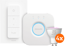 Philips Hue White and Color GU10 Kit de Démarrage - 4 Ampoules + Bridge + Variateur Kit de démarrage pour ampoule connectée compatible avec l'Assistant Google