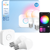 Philips Hue Essential A60 White and Color Starter Pack E27 810 lumens 2-pack + Bridge Philips Hue starter pack