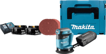 Makita DBO180ZJ Batterie 5,0 Ah (2x) Pack Complet Ponceuse avec récupérateur de poussière