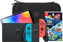 Nintendo Switch OLED Blauw/Rood + Super Mario Galaxy 1+2 + BlueBuilt Beschermhoes Nintendo Switch