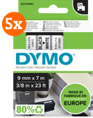 DYMO D1 9mm x 7m Zwart Wit Labels 5-pack Label
