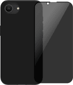 BlueBuilt Back Cover iPhone 16e Zwart + Privacy Filter Screenprotector Glas Apple iPhone 16e hoesje