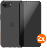 BlueBuilt Back Cover iPhone 16e Transparant + Privacy Filter Screenprotector Glas Duo Pack Apple iPhone 16e hoesje