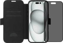 BlueBuilt Apple iPhone 16 Book Case Leer Zwart + Privacy Filter Screenprotector Glas Apple iPhone book case of 2-in-1 case