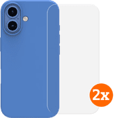 BlueBuilt Back Cover iPhone 16 Bleu + Protège-écran Verre Lot de 2 Coque BlueBuilt pour iPhone