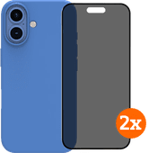 BlueBuilt Back Cover iPhone 16 Bleu + Protège-écran avec Filtre de Confidentialité Verre Lot de 2 Coque BlueBuilt pour iPhone