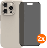 BlueBuilt Back Cover iPhone 16 Pro Beige + Privacy Filter Screenprotector Glas Duo Pack Back cover