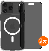 BlueBuilt Cover MagSafe iPhone 17 Pro Max Transparant + Privacy Protector Duo Pack Back cover