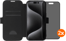 BlueBuilt Apple iPhone 16 Pro Book Case Leer Zwart + Privacy Screenprotector Glas Duo Pack Apple iPhone book case of 2-in-1 case