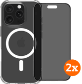 BlueBuilt Protective Cover met MagSafe iPhone 16 Pro + Privacy Screenprotector Duo Pack Back cover