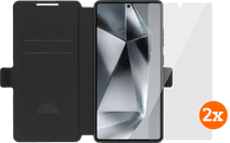 BlueBuilt Samsung Galaxy S25 Ultra Book Case Zwart + Screenprotector Glas Duo Pack Samsung S25 Ultra hoesje