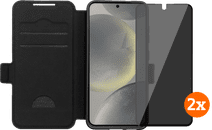 BlueBuilt Samsung Galaxy S25 Book Case Zwart + Privacy Filter Screenprotector Duo Pack Samsung S25 hoesje