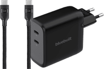 BlueBuilt 100W GaN Oplader met 2 Usb C Poorten Zwart + BlueBuilt Usb C Kabel 240W 2m Nylon BlueBuilt tablet oplader
