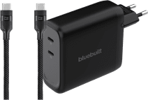 BlueBuilt 140W GaN Oplader met 2 Usb C Poorten Zwart + BlueBuilt Usb C Kabel 240W 2m Nylon BlueBuilt tablet oplader