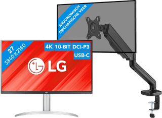 LG 27UP850K-W.AEU + BlueBuilt Monitorarm Gasveer voor 1 Monitor