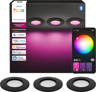 Philips Hue Inbouwspot Slim 3-Pack - White and Color - 90mm - Zwart