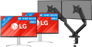 LG 27UP850K-W.AEU Duo Pack + BlueBuilt Monitorarm Mechanische Veer voor 2 Monitoren