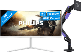 Philips Evnia 34M2C5501A/00 Curved + Vortech Monitorarm met