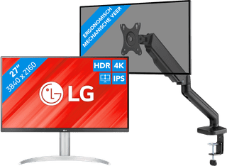 LG 27UP83AK-W + BlueBuilt Monitorarm Gasveer voor 1 Monitor