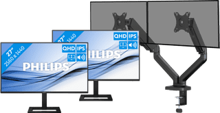 Philips 27E1N1600AE/00 Duo Pack + BlueBuilt Monitorarm Mechanische Veer voor 2 Monitoren