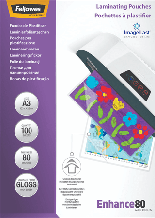 Fellowes Laminating Sheets Enhance 80mic A3 (100 units)