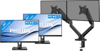 Philips 242B1G/00 Duo Pack + BlueBuilt Monitorarm Mechanische Veer voor 2 Monitoren