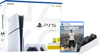 PlayStation 5 Slim Disc Edition + FC 27 + Manette Supplémentaire Blanc + Station de Charge