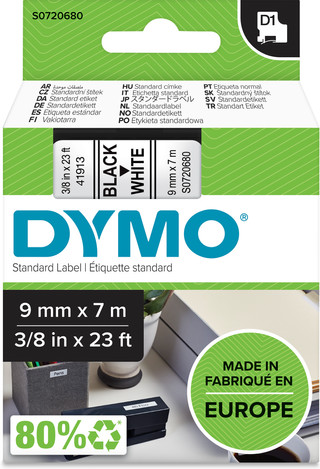 DYMO D1 9mm x 7m Black White Labels