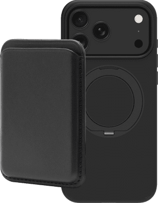 BlueBuilt MagSafe Hoesje en Standaard iPhone 18 Pro Max Zwart + Kaarthouder Leer Zwart