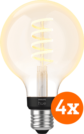 Philips Hue Filament Light White Ambiance Globe E27 4-pack