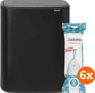 Brabantia Bo Touch Bin 2 x 30 Litres Noir Mat + Sacs Poubelle (120 pièces)