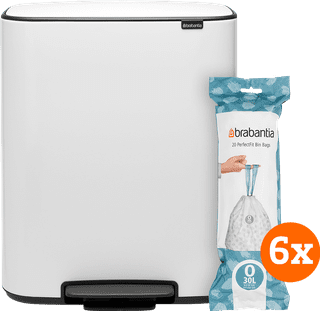 Brabantia Bo Pedal Bin 2x 30L White + Trash Bags (120 units)