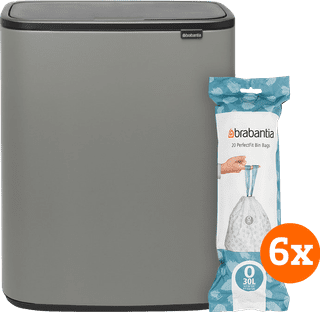 Brabantia Bo Touch Bin 2x 30L Mineral Concrete Grey + Trash Bags (120 units)