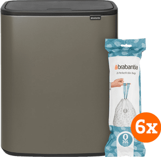 Brabantia Bo Touch Bin 2 x 30 Litres Platinum + Sacs Poubelle (120 pièces)
