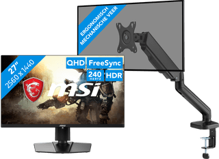 MSI MAG 271QPX QD-OLED E2 + BlueBuilt Monitorarm Gasveer voor 1 Monitor