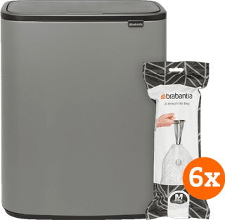 Brabantia Bo Touch Bin 60L Mineral Concrete Gray + Trash Bags (120 units)