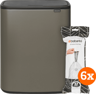 Brabantia Bo Touch Bin 60L Platinum + Trash Bags (120 Units)