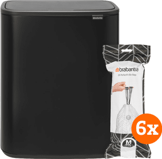 Brabantia Bo Touch Bin 60L Matte Black + Trash Bags (2x 60 units)