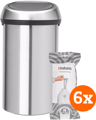 Brabantia Touch Bin 60 Liter Rvs Fingerprint Proof  + Vuilniszakken (120 stuks)