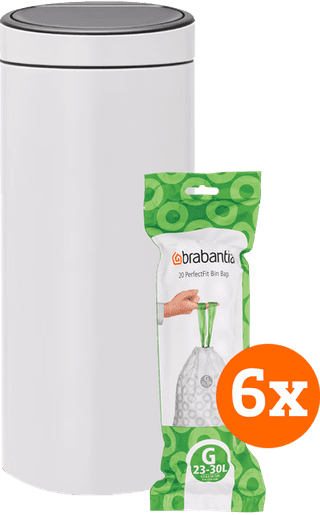 Brabantia Touch Bin 30L White + Trash Bags (120 units)