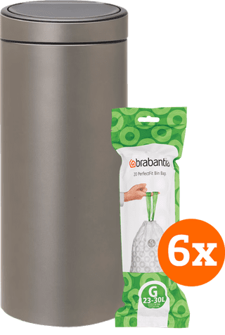 Brabantia Touch Bin 30L Platinum + Trash Bags (120 units)