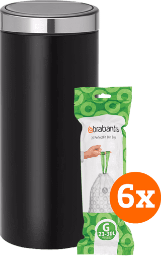 Brabantia Touch Bin 30L Matte Black + Trash Bags (120 units)