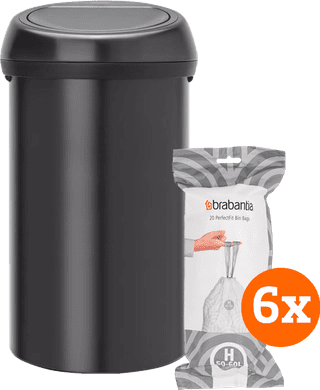 Brabantia Touch Bin 60L Matte Black + Trash Bags (120 units)
