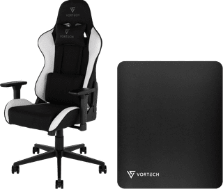 Vortech Essential Gamestoel Wit + Vortech Vloermat Zwart