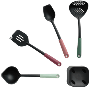 Brabantia Tasty+ Set d'Ustensiles de Cuisine 4 Pièces + Support