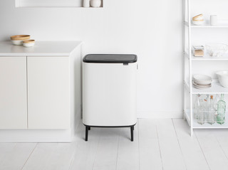 Brabantia Bo Touch Bin Hi Trash Can 60L with Plastic Inner Bucket - White