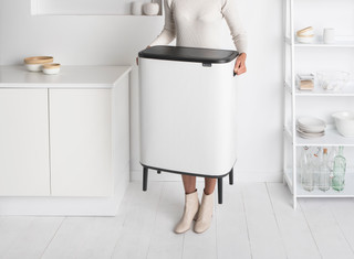 Brabantia Bo Touch Bin Hi Trash Can 60L with Plastic Inner Bucket - White