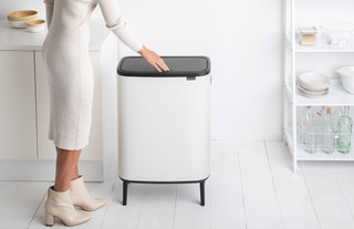 Brabantia Bo Touch Bin Hi Trash Can 60L with Plastic Inner Bucket - White